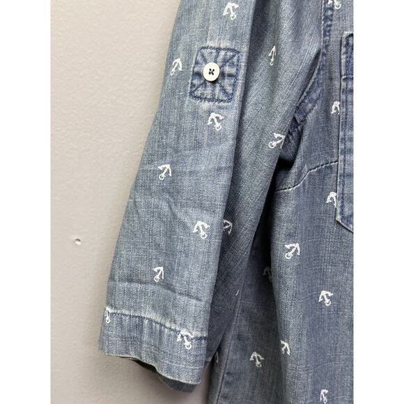 Tommy Hilfiger‎ Shirt Womens Medium Chambray Denim Popover Anchor Button - Picture 4 of 5